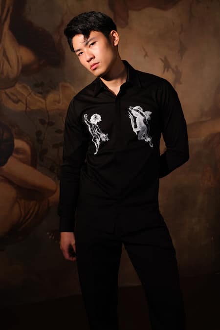 Buy House Of Koa Black Cotton Satin Printed Cherub Shirt Online at Aza Fashions Buy_House Of Koa_Black Cotton Satin Printed Cherub Shirt _Online_at_Aza_Fashions