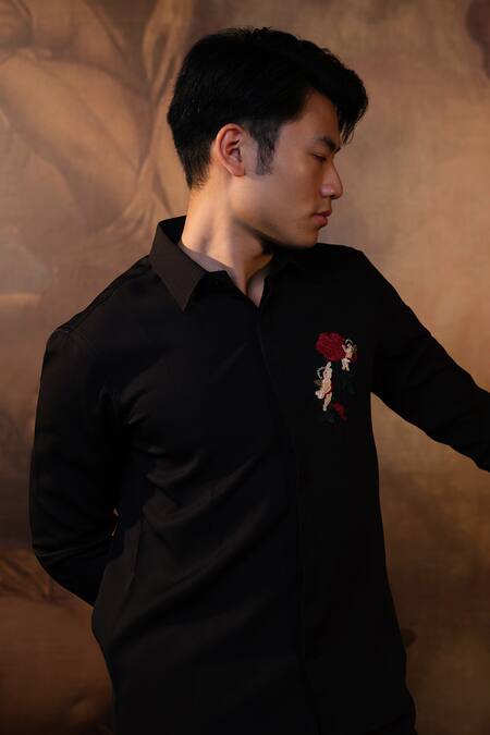 Buy House Of Koa Black Crepe Embroidered Thread Classic Romance Shirt Online at Aza Fashions Buy_House Of Koa_Black Crepe Embroidered Thread Classic Romance Shirt _Online_at_Aza_Fashions