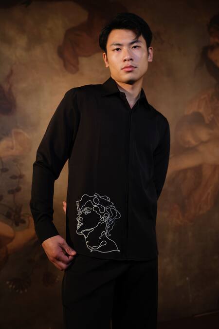 House Of Koa Black Crepe Embroidered Thread Masterpiece Shirt Online at Aza Fashions House Of Koa_Black Crepe Embroidered Thread Masterpiece Shirt _Online_at_Aza_Fashions