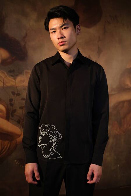 Buy House Of Koa Black Crepe Embroidered Thread Masterpiece Shirt Online at Aza Fashions Buy_House Of Koa_Black Crepe Embroidered Thread Masterpiece Shirt _Online_at_Aza_Fashions