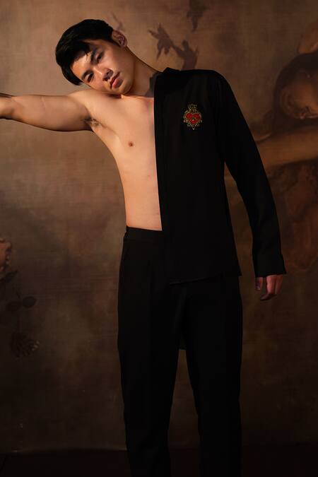 Buy House Of Koa Black Crepe Embroidered Thread Timeless Love Shirt Online at Aza Fashions Buy_House Of Koa_Black Crepe Embroidered Thread Timeless Love Shirt _Online_at_Aza_Fashions