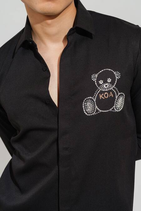 House Of Koa Black Italian Banana Crepe Embroidery Teddy Bear Shirt Online at Aza Fashions House Of Koa_Black Italian Banana Crepe Embroidery Teddy Bear Shirt _Online_at_Aza_Fashions