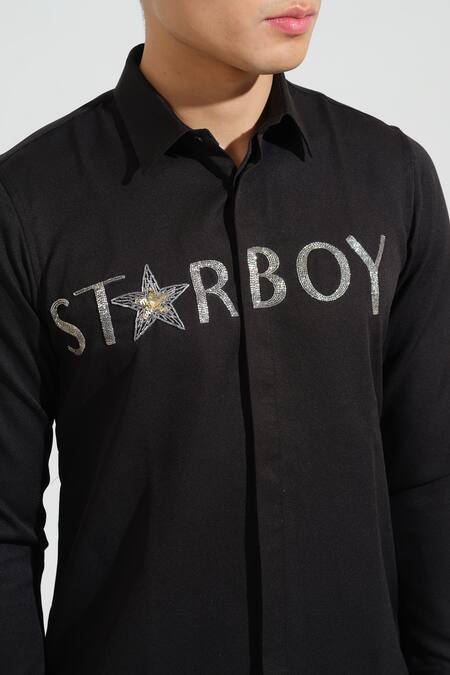 Buy House Of Koa Black Italian Banana Crepe Embroidery Starboy Shirt Online at Aza Fashions Buy_House Of Koa_Black Italian Banana Crepe Embroidery Starboy Shirt _Online_at_Aza_Fashions