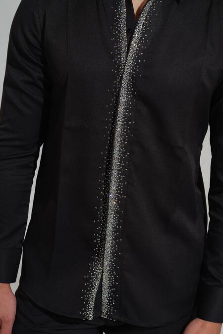 Buy House Of Koa Black Italian Banana Crepe Embroidery Sprinkle Placket Shirt Online at Aza Fashions Buy_House Of Koa_Black Italian Banana Crepe Embroidery Sprinkle Placket Shirt _Online_at_Aza_Fashions