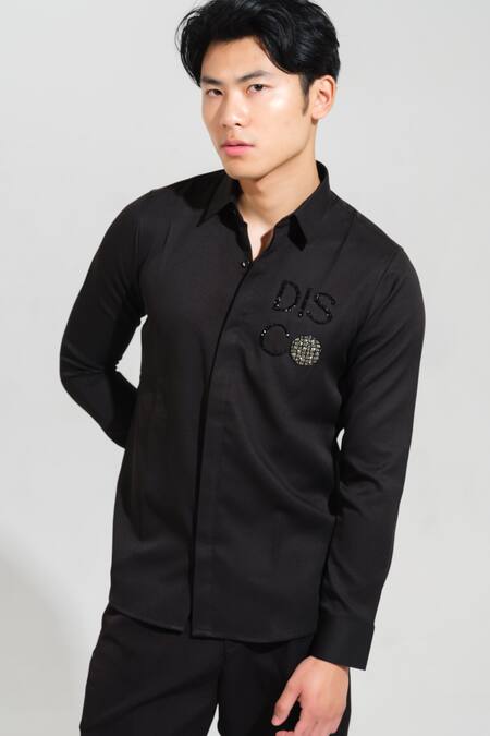 Shop House Of Koa Black Italian Banana Crepe Embroidery Disco Shirt at Aza Fashions Shop_House Of Koa_Black Italian Banana Crepe Embroidery Disco Shirt _at_Aza_Fashions