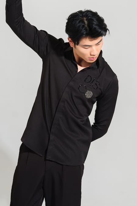 House Of Koa Black Italian Banana Crepe Embroidery Disco Shirt Online at Aza Fashions House Of Koa_Black Italian Banana Crepe Embroidery Disco Shirt _Online_at_Aza_Fashions