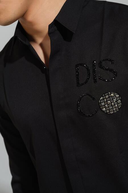 Shop House Of Koa Black Italian Banana Crepe Embroidery Disco Shirt Online at Aza Fashions Shop_House Of Koa_Black Italian Banana Crepe Embroidery Disco Shirt _Online_at_Aza_Fashions