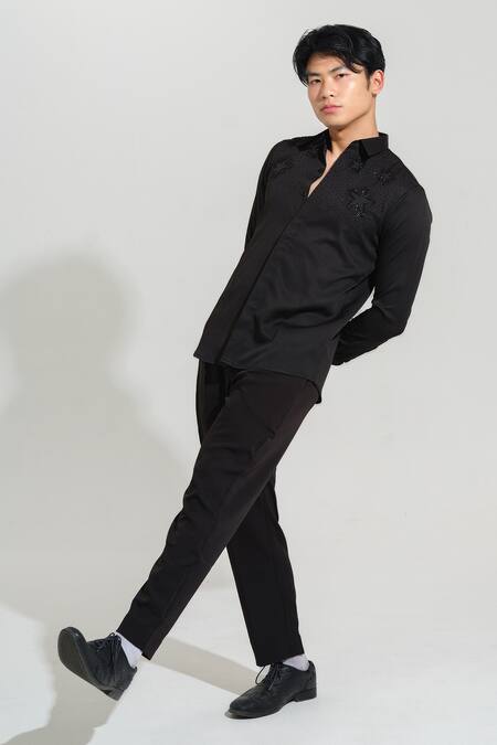 House Of Koa Black Italian Banana Crepe Embroidery Big Star Galaxy Shirt Online at Aza Fashions House Of Koa_Black Italian Banana Crepe Embroidery Big Star Galaxy Shirt _Online_at_Aza_Fashions