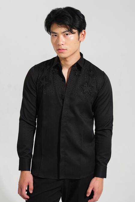 Buy House Of Koa Black Italian Banana Crepe Embroidery Big Star Galaxy Shirt Online at Aza Fashions Buy_House Of Koa_Black Italian Banana Crepe Embroidery Big Star Galaxy Shirt _Online_at_Aza_Fashions