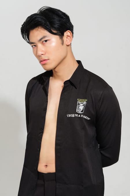 Buy House Of Koa Black Italian Banana Crepe Embroidery Tequila Talking Shirt Online at Aza Fashions Buy_House Of Koa_Black Italian Banana Crepe Embroidery Tequila Talking Shirt _Online_at_Aza_Fashions