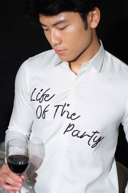 Buy House Of Koa White Italian Banana Crepe Embroidery Life Of The Party Shirt Online at Aza Fashions Buy_House Of Koa_White Italian Banana Crepe Embroidery Life Of The Party Shirt _Online_at_Aza_Fashions