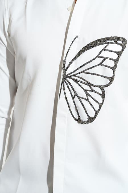 Shop House Of Koa White Italian Banana Crepe Embroidery Butterfly Shirt Online at Aza Fashions Shop_House Of Koa_White Italian Banana Crepe Embroidery Butterfly Shirt _Online_at_Aza_Fashions