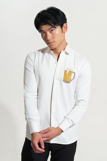 Shop House Of Koa White Italian Banana Crepe Embroidery Beer Shirt at Aza Fashions Shop_House Of Koa_White Italian Banana Crepe Embroidery Beer Shirt _at_Aza_Fashions