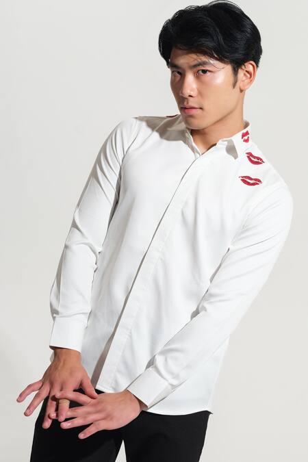 Shop House Of Koa White Italian Banana Crepe Embroidery Lips Shirt Online at Aza Fashions Shop_House Of Koa_White Italian Banana Crepe Embroidery Lips Shirt _Online_at_Aza_Fashions
