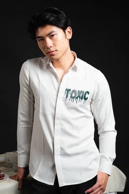 Shop House Of Koa White Italian Banana Crepe Embroidery Toxic Cutdana Shirt at Aza Fashions Shop_House Of Koa_White Italian Banana Crepe Embroidery Toxic Cutdana Shirt _at_Aza_Fashions