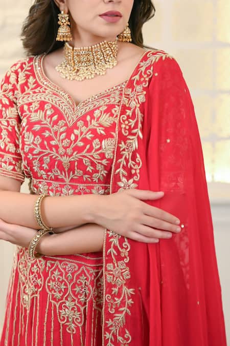 Buy Hasrat By Salma Pink Georgette, Bamboo Embroidery, Zari Asymmetric Zardosi Blouse And Lehenga Set Online at Aza Fashions Buy_Hasrat By Salma_Pink Georgette, Bamboo Embroidery, Zari Asymmetric Zardosi Blouse And Lehenga Set _Online_at_Aza_Fashions