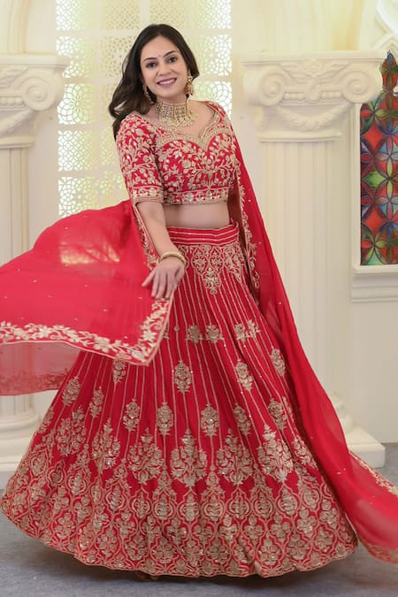 Shop Hasrat By Salma Pink Georgette, Bamboo Embroidery, Zari Asymmetric Zardosi Blouse And Lehenga Set Online at Aza Fashions Shop_Hasrat By Salma_Pink Georgette, Bamboo Embroidery, Zari Asymmetric Zardosi Blouse And Lehenga Set _Online_at_Aza_Fashions