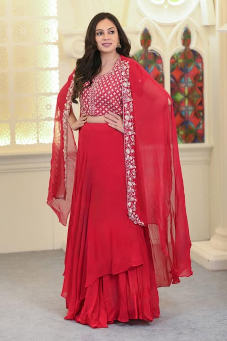 Hasrat By Salma Floral Embroidered Blouse & Lehenga Set For Kids