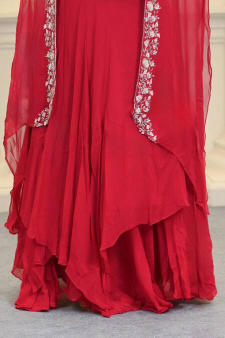 Hasrat By Salma_Pink Organza, Georgette Embroidery Floral Blouse And Lehenga Set For Kids_Online_at_Aza_Fashions