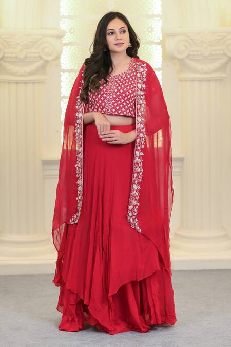 Buy_Hasrat By Salma_Pink Organza, Georgette Embroidery Floral Blouse And Lehenga Set For Kids_Online_at_Aza_Fashions