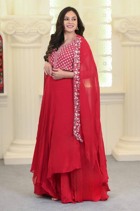 Shop_Hasrat By Salma_Pink Organza, Georgette Embroidery Floral Blouse And Lehenga Set For Kids_Online_at_Aza_Fashions