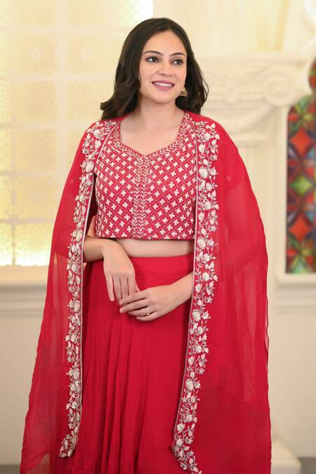 Hasrat By Salma_Pink Organza, Georgette Embroidery Floral Blouse And Lehenga Set For Kids_at_Aza_Fashions