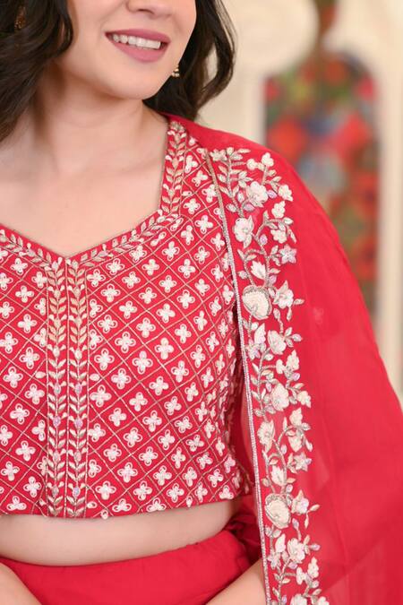 Buy_Hasrat By Salma_Pink Organza, Georgette Embroidery Floral Blouse And Lehenga Set For Kids