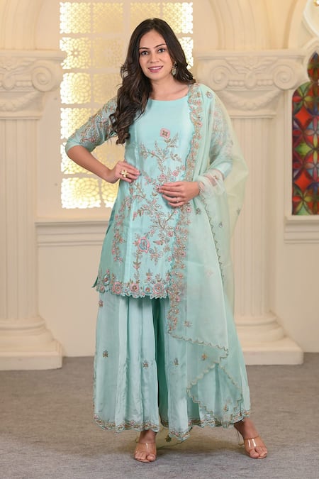 Hasrat By Salma Floral Embroidered Kurta & Sharara Set 