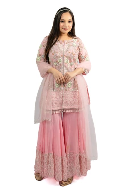 Hasrat By Salma Pearl Embroidered Kurta With Sharara Set For Kids