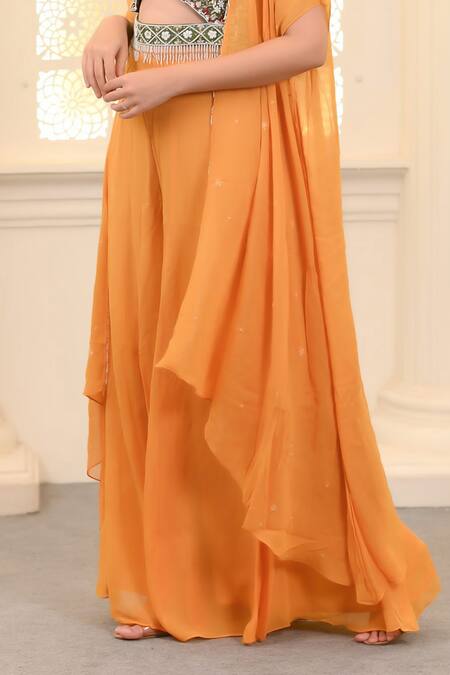 Hasrat By Salma_Yellow Georgette Zari Mango Embroidered Blouse And Sharara Set For Kids_Online_at_Aza_Fashions