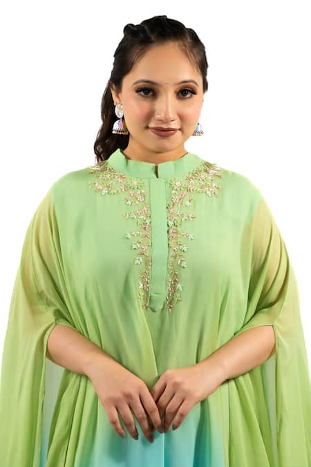 Buy Hasrat By Salma Green Georgette Embroidery Bandeau Neck Ombre Print Kaftan Online at Aza Fashions Buy_Hasrat By Salma_Green Georgette Embroidery Bandeau Neck Ombre Print Kaftan _Online_at_Aza_Fashions