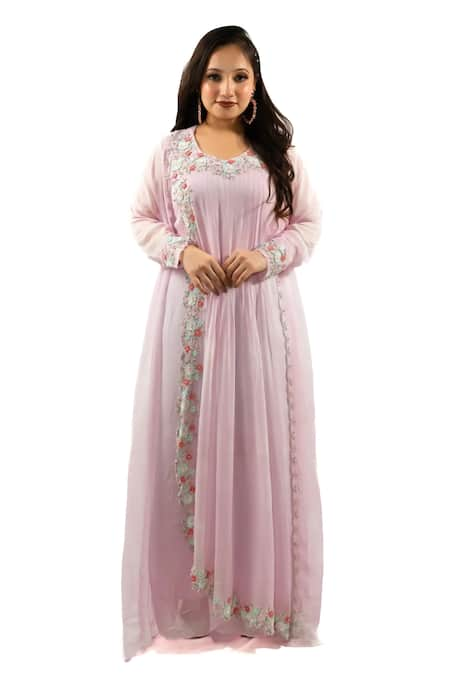 Hasrat By Salma Floral Embroidered Kurta With Cape 