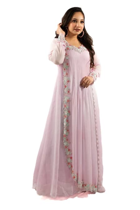 Hasrat By Salma Floral Embroidered Kurta With Cape For Kids