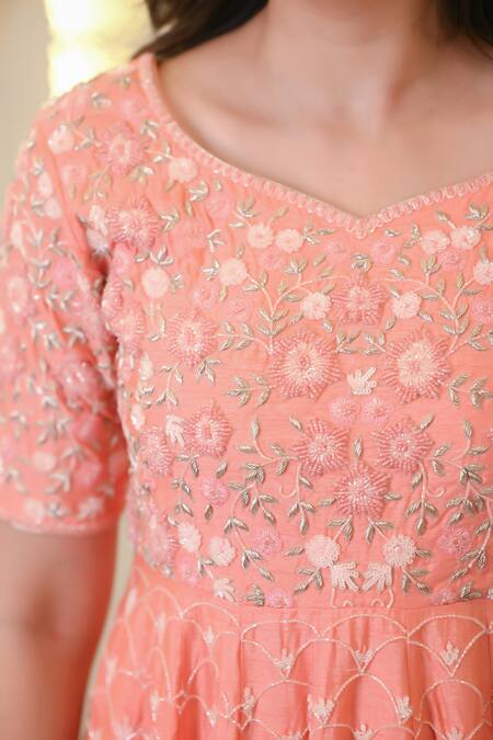 Buy_Hasrat By Salma_Orange Silk, Georgette Embroidery, Zari Floral Peplum Kurta And Gharara Set For Kids_Online_at_Aza_Fashions