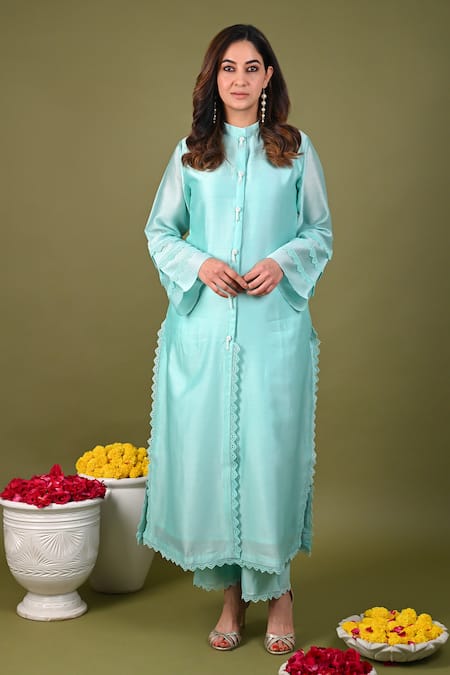 Hasrat By Salma Hand Embroidered Laced Kurta With Pant 