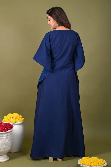 Shop Hasrat By Salma Blue Silk, Chanderi Sequins, Beads Scoop Neck Placement Hand Embroidered Kaftan at Aza Fashions Shop_Hasrat By Salma_Blue Silk, Chanderi Sequins, Beads Scoop Neck Placement Hand Embroidered Kaftan _at_Aza_Fashions