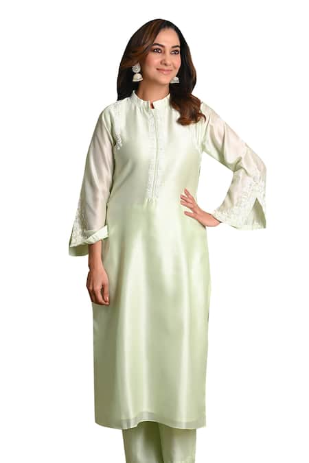 Buy_Hasrat By Salma_Green , , Beads, Hand Embroidered Kurta With Pant For Kids_Online_at_Aza_Fashions