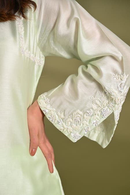 Buy_Hasrat By Salma_Green , , Beads, Hand Embroidered Kurta With Pant For Kids