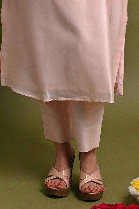 Hasrat By Salma_Pink Silk, Chanderi Mandarin Kurta With Pant For Kids_Online_at_Aza_Fashions