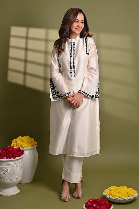 Hasrat By Salma Sequins Hand Embroidered Kurta & Pant Set For Kids