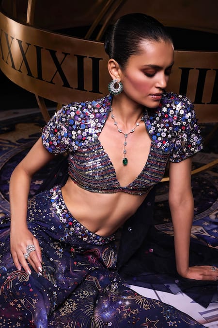 Ohaila Khan Multi Color Organza, Tulle, Polyester Andromeda Hand Embellished Lehenga Set at Aza Fashions Ohaila Khan_Multi Color Organza, Tulle, Polyester Andromeda Hand Embellished Lehenga Set _at_Aza_Fashions