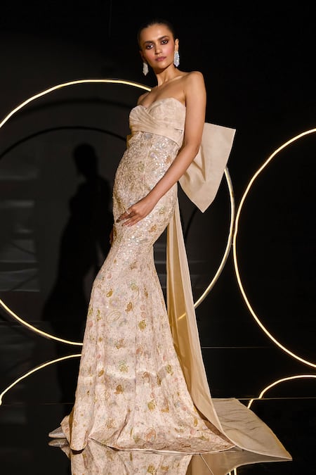 Buy Ohaila Khan Multi Color Organza, Polyamide Sequins, Astrid Hand Embellished Bow Gown Online at Aza Fashions Buy_Ohaila Khan_Multi Color Organza, Polyamide Sequins, Astrid Hand Embellished Bow Gown _Online_at_Aza_Fashions