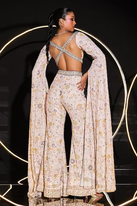 Shop Ohaila Khan Multi Color Polyamide, Polyester Pearls, Crystals, Aylin Cape Blouse Sharara Set at Aza Fashions Shop_Ohaila Khan_Multi Color Polyamide, Polyester Pearls, Crystals, Aylin Cape Blouse Sharara Set _at_Aza_Fashions