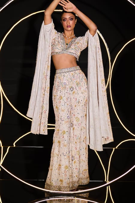 Buy Ohaila Khan Multi Color Polyamide, Polyester Pearls, Crystals, Aylin Cape Blouse Sharara Set Online at Aza Fashions Buy_Ohaila Khan_Multi Color Polyamide, Polyester Pearls, Crystals, Aylin Cape Blouse Sharara Set _Online_at_Aza_Fashions