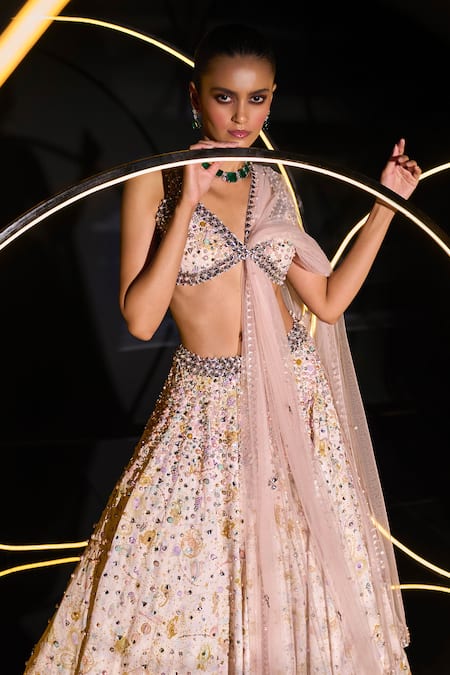 Buy Ohaila Khan Multi Color Tulle, Polyamide Pearls, Crystals Elara Hand Embroidered Lehenga Set Online at Aza Fashions Buy_Ohaila Khan_Multi Color Tulle, Polyamide Pearls, Crystals Elara Hand Embroidered Lehenga Set _Online_at_Aza_Fashions