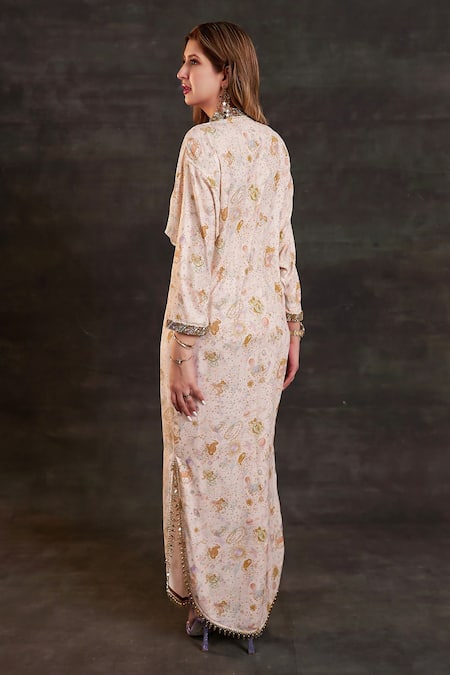 Ohaila Khan Multi Color Polyester Pearls, Crystals, Beads Mandarin Hand Embroidered Kaftan Online at Aza Fashions Ohaila Khan_Multi Color Polyester Pearls, Crystals, Beads Mandarin Hand Embroidered Kaftan _Online_at_Aza_Fashions