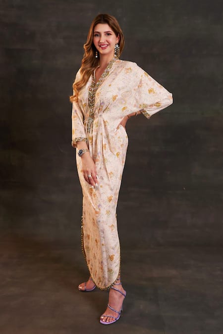 Buy Ohaila Khan Multi Color Polyester Pearls, Crystals, Beads Mandarin Hand Embroidered Kaftan Online at Aza Fashions Buy_Ohaila Khan_Multi Color Polyester Pearls, Crystals, Beads Mandarin Hand Embroidered Kaftan _Online_at_Aza_Fashions