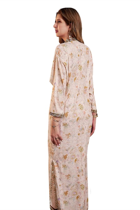 Shop Ohaila Khan Multi Color Polyester Pearls, Crystals, Beads Mandarin Hand Embroidered Kaftan Online at Aza Fashions Shop_Ohaila Khan_Multi Color Polyester Pearls, Crystals, Beads Mandarin Hand Embroidered Kaftan _Online_at_Aza_Fashions
