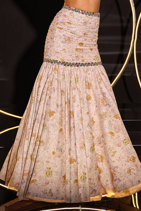 Ohaila Khan Multi Color Tulle, Polyester Sequins, Lyneth Modern Fish Cut Lehenga Set Online at Aza Fashions Ohaila Khan_Multi Color Tulle, Polyester Sequins, Lyneth Modern Fish Cut Lehenga Set _Online_at_Aza_Fashions