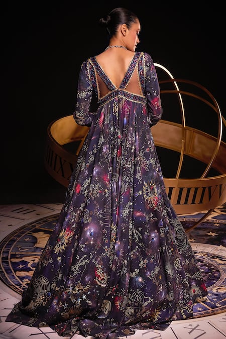 Shop Ohaila Khan Multi Color Organza, Polyamide Sequins, Astro Cosmic Print Anarkali With Dupatta at Aza Fashions Shop_Ohaila Khan_Multi Color Organza, Polyamide Sequins, Astro Cosmic Print Anarkali With Dupatta _at_Aza_Fashions